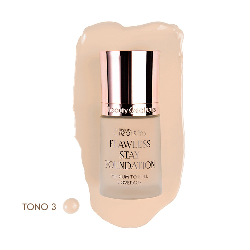 Flawless Stay Foundation Beauty Creations Tono FS3 - azukarmodaybelleza